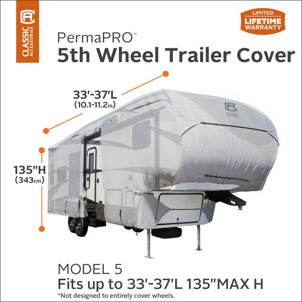 Classic Accessories Over Drive PermaPRO Extra Tall 5th Wheel Trailer Cover Fits 33 ft. - 37 ft. RVs 80-319-181001-RT