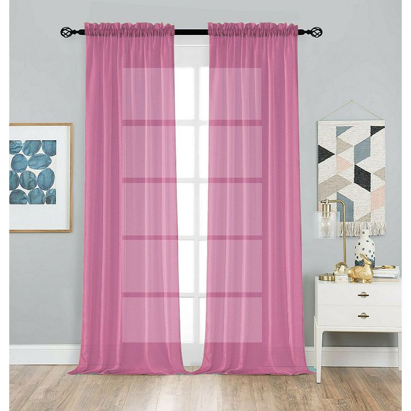 Kate Aurora 2 Pack Basic Home Rod Pocket Sheer Voile Window Curtains