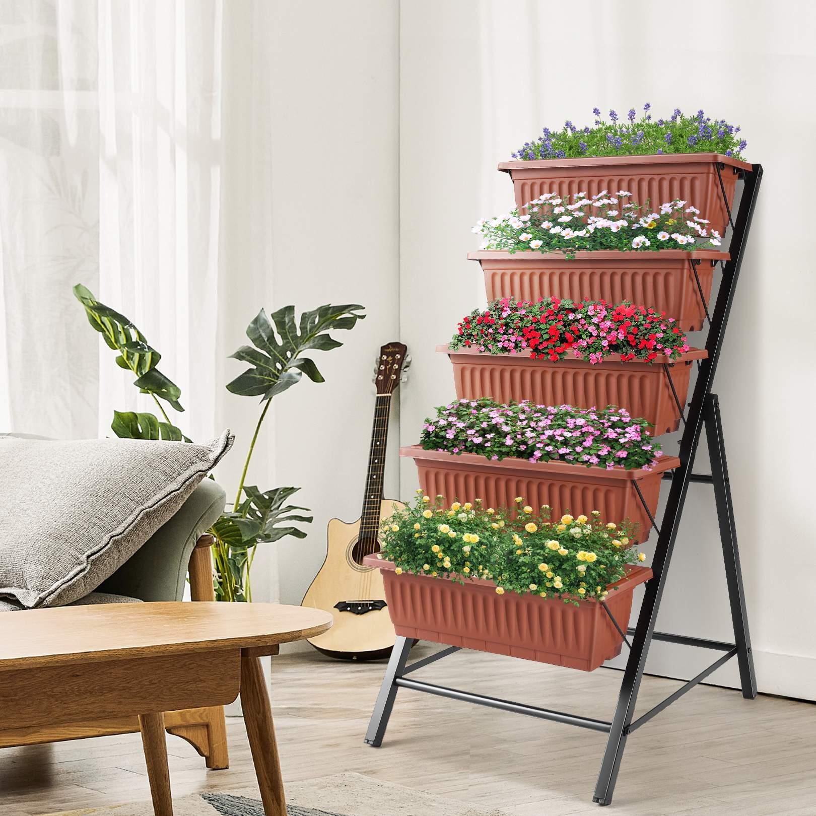 4Ft Planter Box 5-Tiers Vertical Raised Garden Bed with Drain for Patio Vegetables, Flowers Herb, 26" x 22.75" x 44.75"