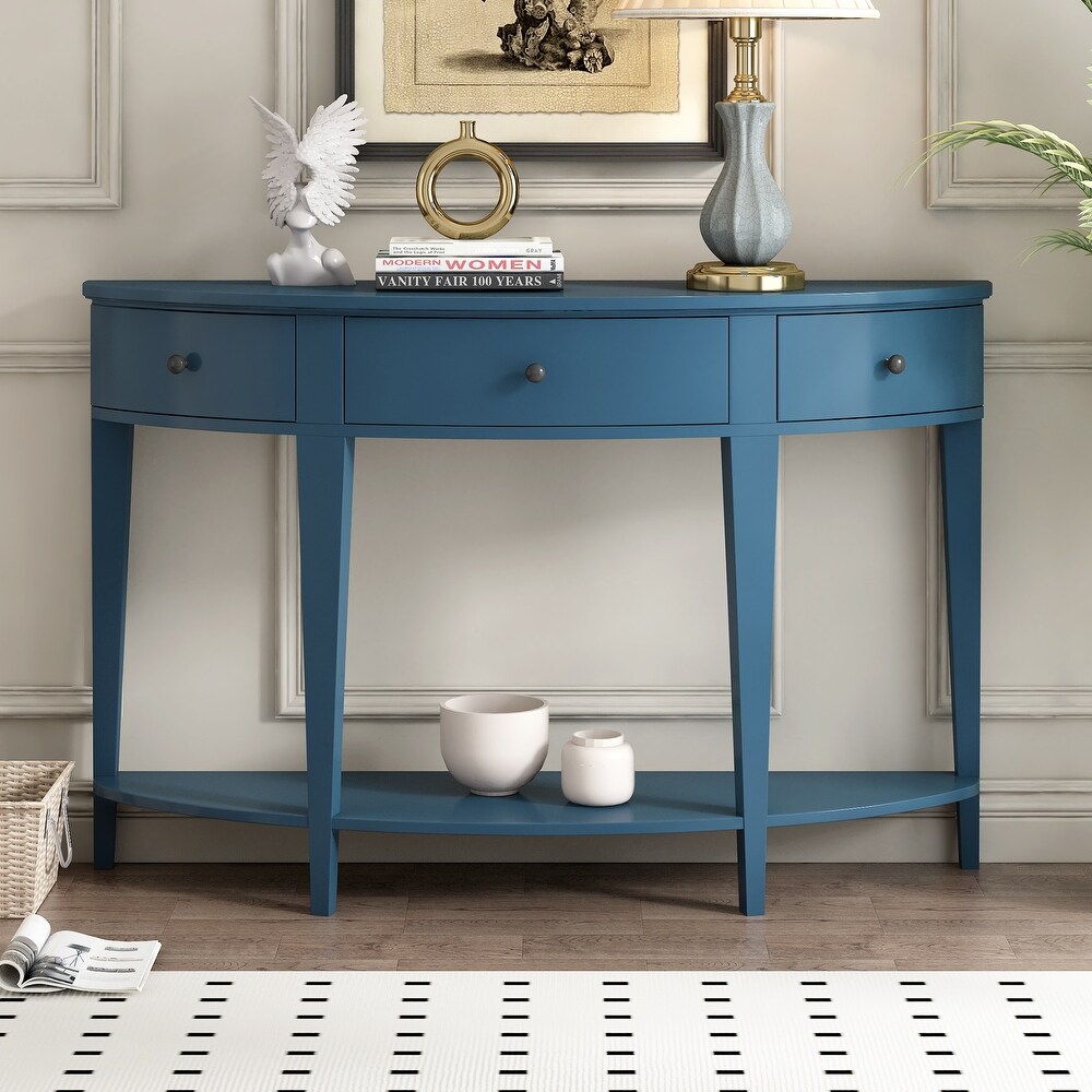 Modern Curved Console Table Sofa Table with 3 drawers and 1 Shelf for Hallway  Entryway  Living Room