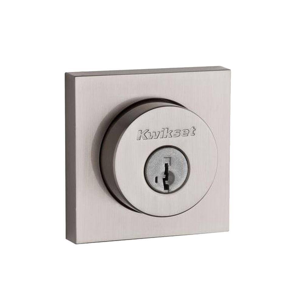 Kwikset 159 Series Square Contemporary Satin Nickel Double Cylinder Deadbolt Featuring SmartKey Security 159 SQT 15 SMT RCAL RCS