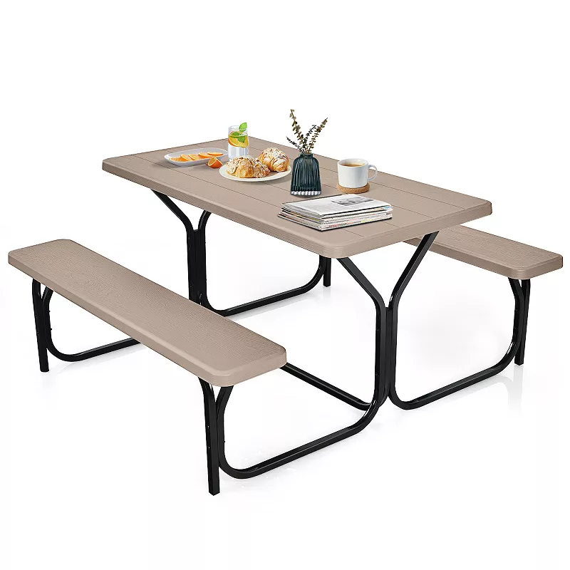 HDPE Outdoor Picnic Table Bench Set with Metal Base