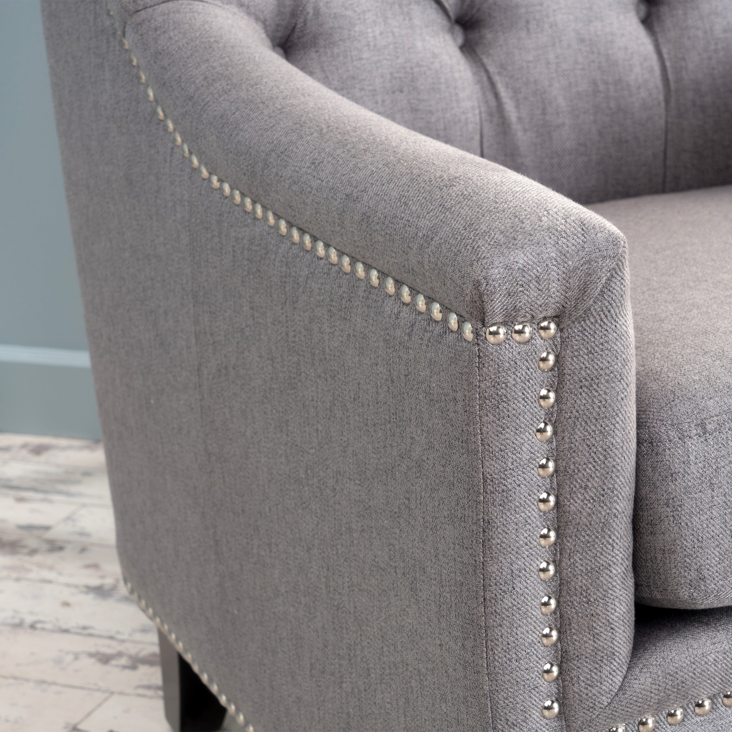 Ailsa Contemporary Button Tufted Fabric Club Chair with Nailhead Trim