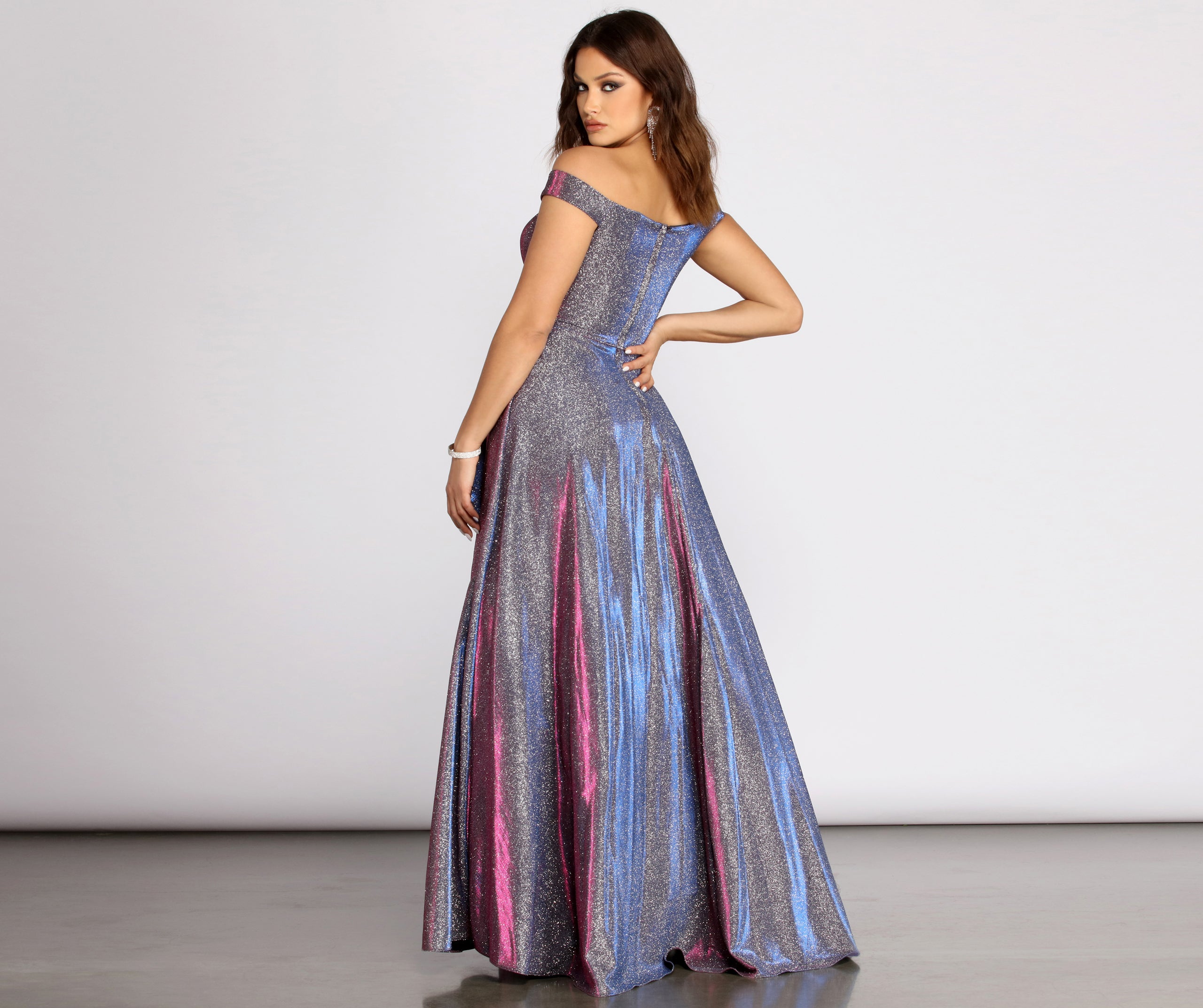 Giannina Off Shoulder Glitter Shine Ball Gown