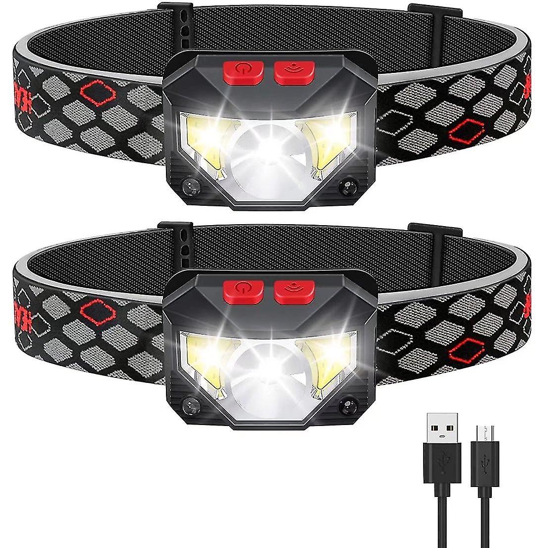 Pack Waterproof Rechargeable Led Headlamp With Motion Sensor， 1000 Lumens， 30 Hours Battery Life， Usb Headlamp