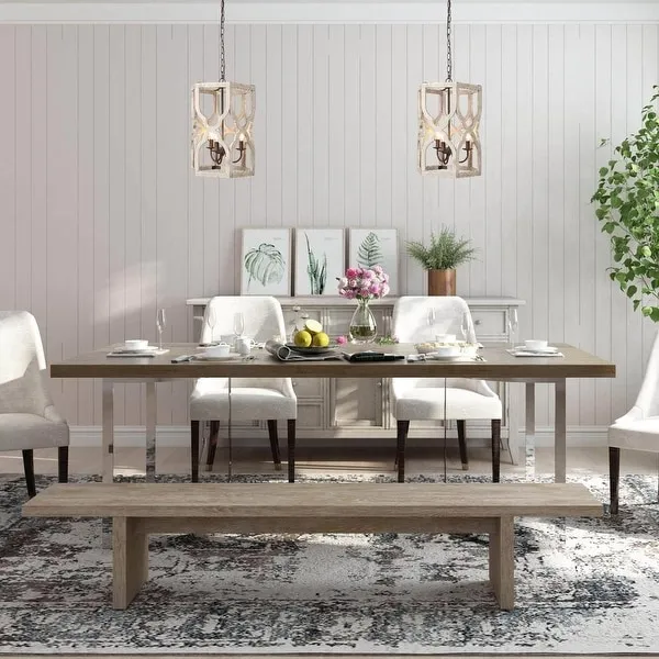 Modern Farmhouse 3-Light Wood Chandelier French Country Cylinder Island Light for Dining Room - D 14