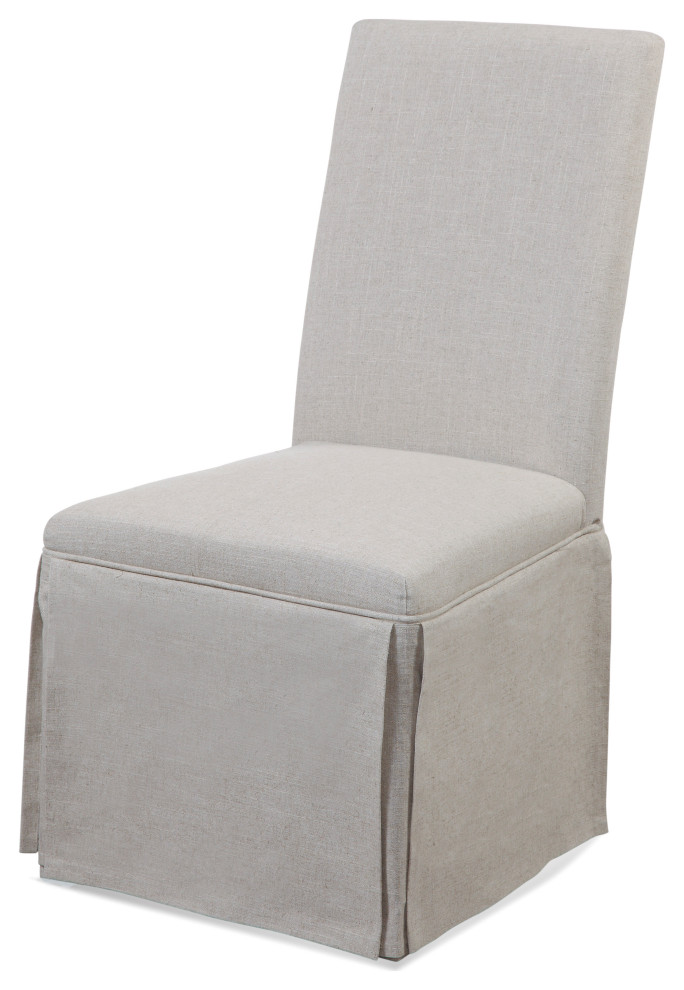 Grey Upholstered Skirted Wood Base Dining Chair   Transitional   Dining Chairs   by Sideboards and Things  Houzz