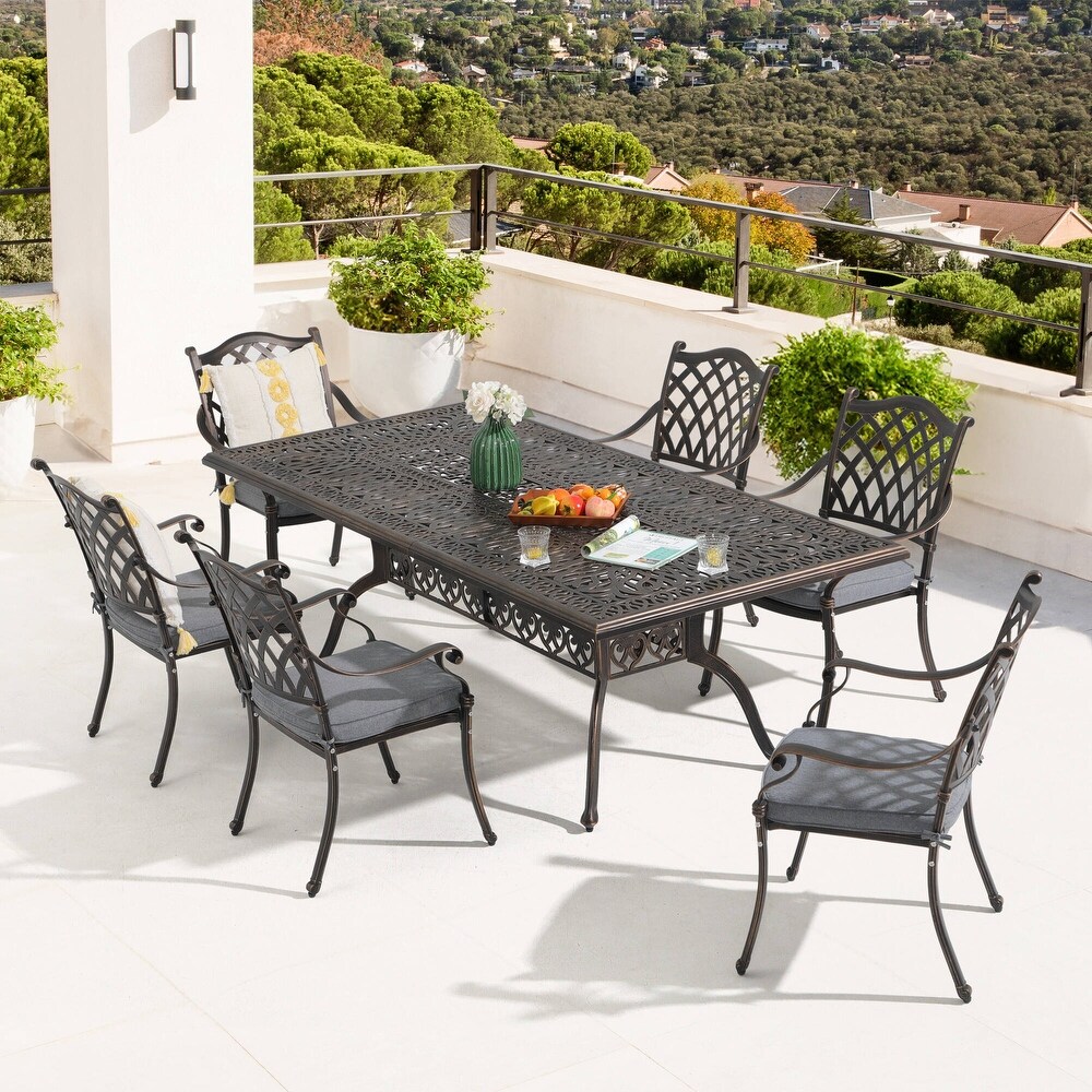 Aluminum 7 Piece Outdoor Dining Set with Cushioned Chair