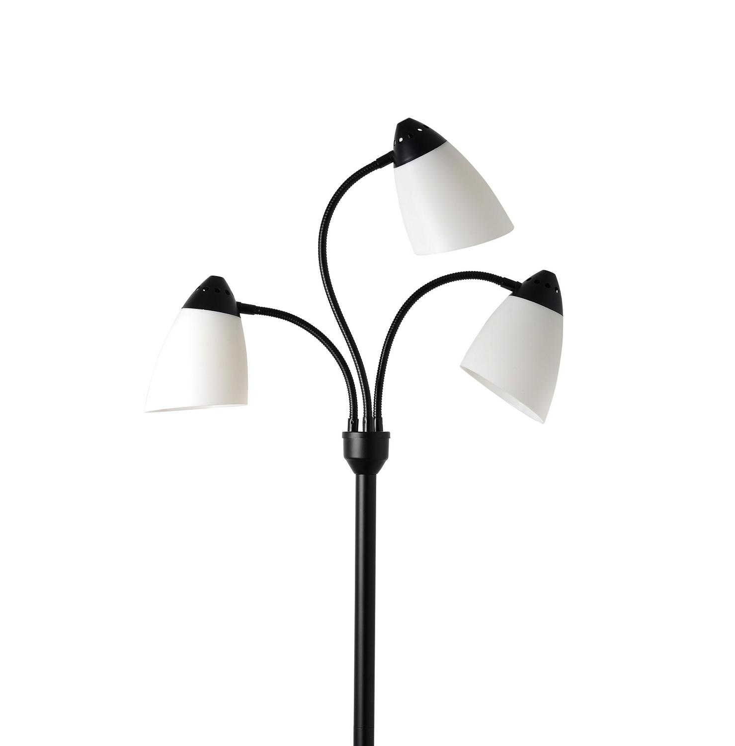 Mainstays 3 Head Floor Lamp Black with White Plastic Shades and with LED Bulbs Included