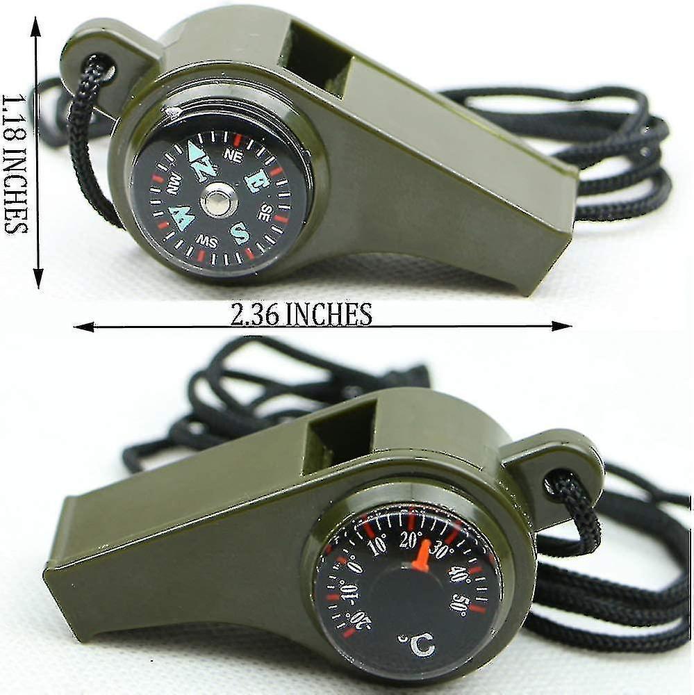 Emergency Whistle With Lanyard， Multi-functional 3 In1 Survival Gear Compass Thermometer For Outdoor