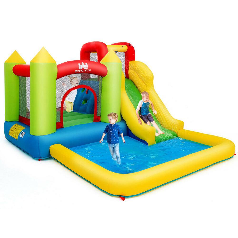 Gymax 138 in. x 110.5 in. x 75 in. Cloth Yellow Outdoor Inflatable Bounce House Water Slide Climb Bouncer Pool GYM04200