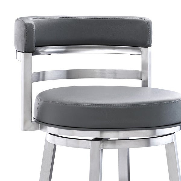 Madrid Modern Swivel Counter/Bar Stool in Faux Leather and Brushed Stainless Steel