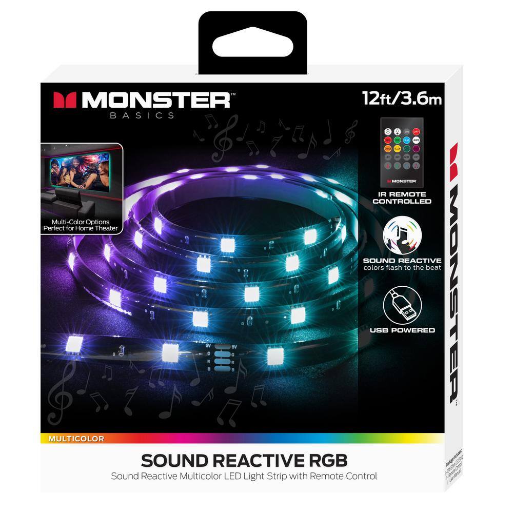 Monster 12ft RGB LED Sound Reactive Light Strips wRemote Control MLB7-2025-RGB