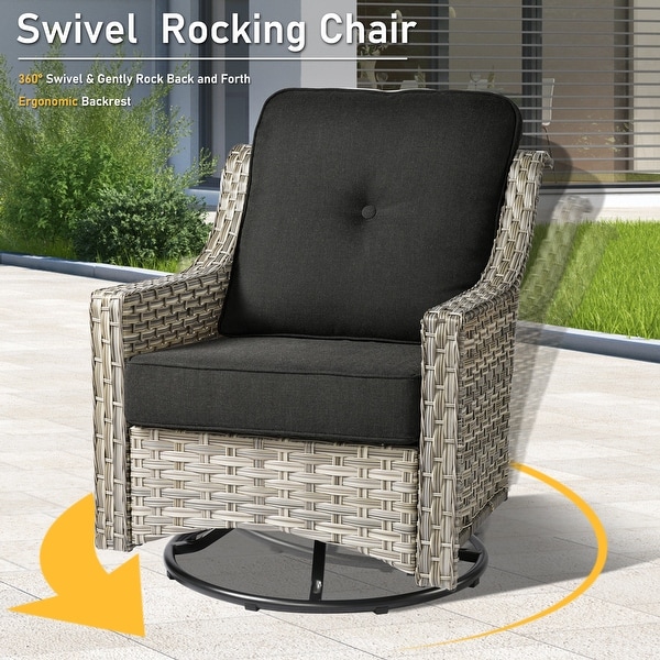 HOOOWOOO 9piece Patio Wicker Furniture Conversation Set with Swivel Chair and Loveseat Sofa