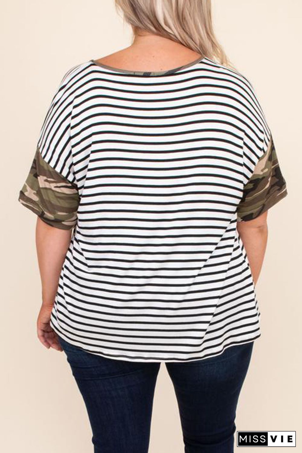 Camo Splicing Striped Plus Size Top