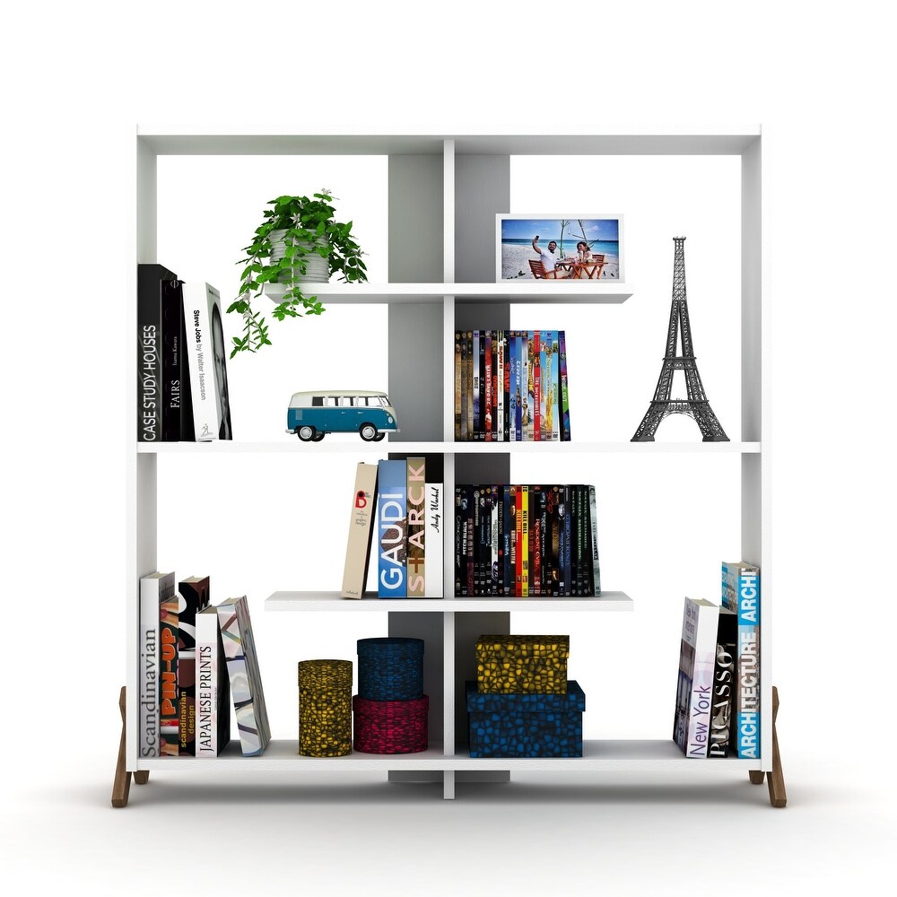 White Kipp Wood Etagere Open Back 6 Shelves Bookcase Large Organizer