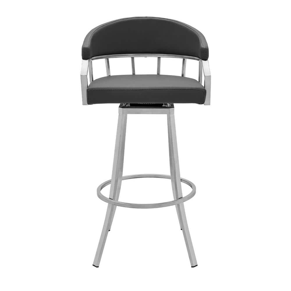 HomeRoots Julia 40 in. Gray Low Back Metal Bar Height (28-33 in.) Bar Stool with Faux Leather Seat 2000476748