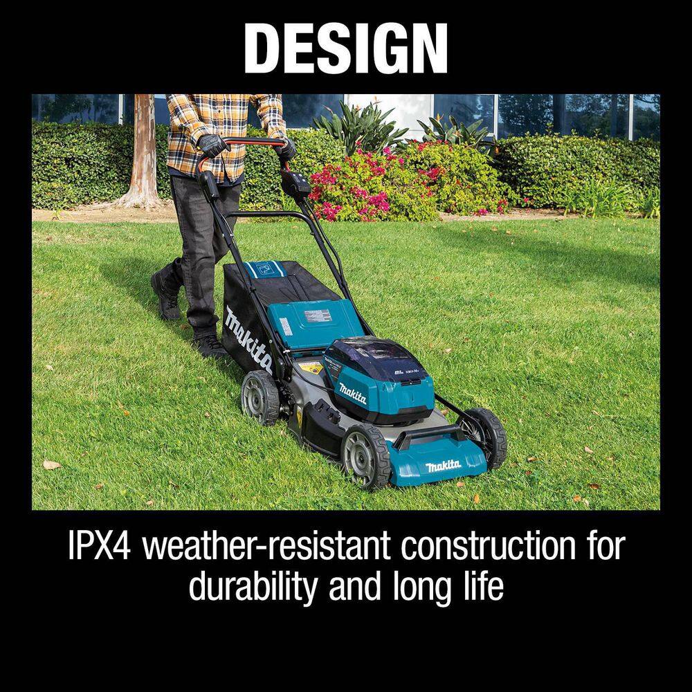 Makita 21 in. 18-Volt X2 (36-Volt) LXT Lithium-Ion Cordless Walk Behind Push Lawn Mower Kit with 4 Batteries (5.0 Ah) XML07PT1