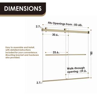 Altair Marcelo 60 in. W x 58 in. H Sliding Frameless Tub Door in Brushed Gold Finish with Clear Glass TS80160-BP-BG