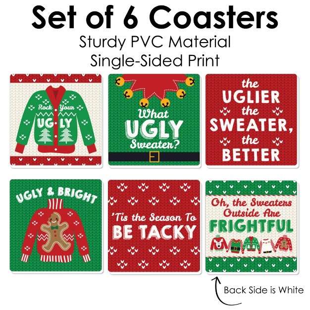 Big Dot Of Happiness Ugly Sweater Funny Holiday And Christmas Party Decorations Drink Coasters Set Of 6