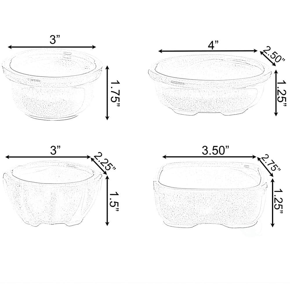 Gardenised Decorative Mini Glazed Ceramic Bonsai Succulent Pots Flower Planter with Drainage Holes， (4-Pack) QI004100