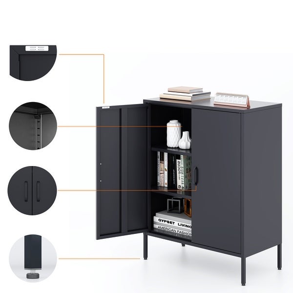 Metal Storage Locker Cabinet， Adjustable Shelves Free Standing Sideboard Steel Cabinets