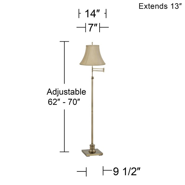 Tall Antique Brass Imperial Taupe Fabric Bell Shade For Living Room Reading Bedroom