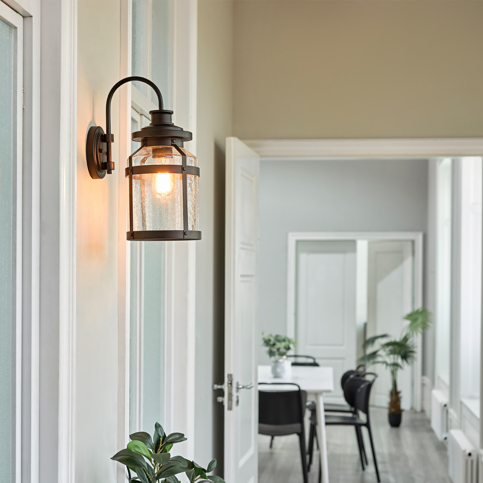 Apollo 1 Light Bronze Outdoor Wall Sconce with Seeded Glass Shade   Transitional   Outdoor Wall Lights And Sconces   by Globe Electric  Houzz