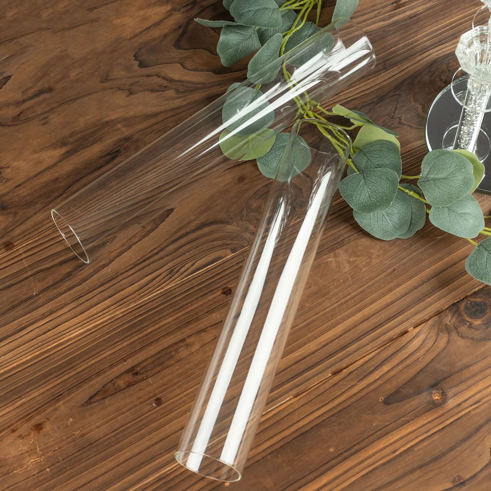 2 Pack Clear Glass Pillar Hurricane Candle Shades with 2.25