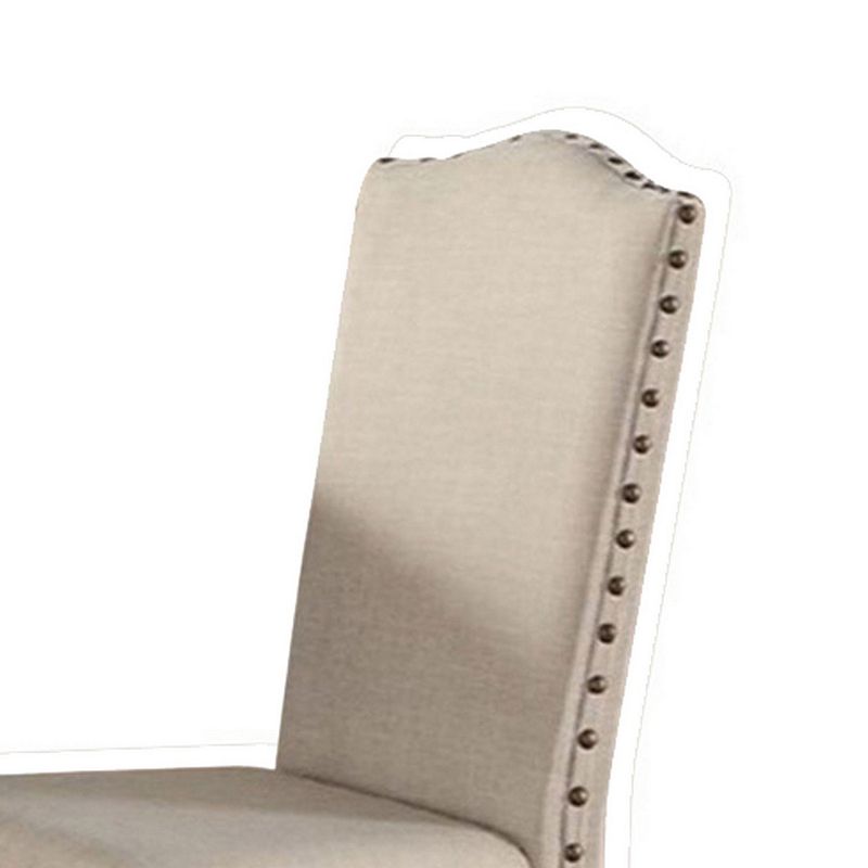 Rubber Wood Dining Chair With Nail Head Trim， Set Of 2， Brown And Cream