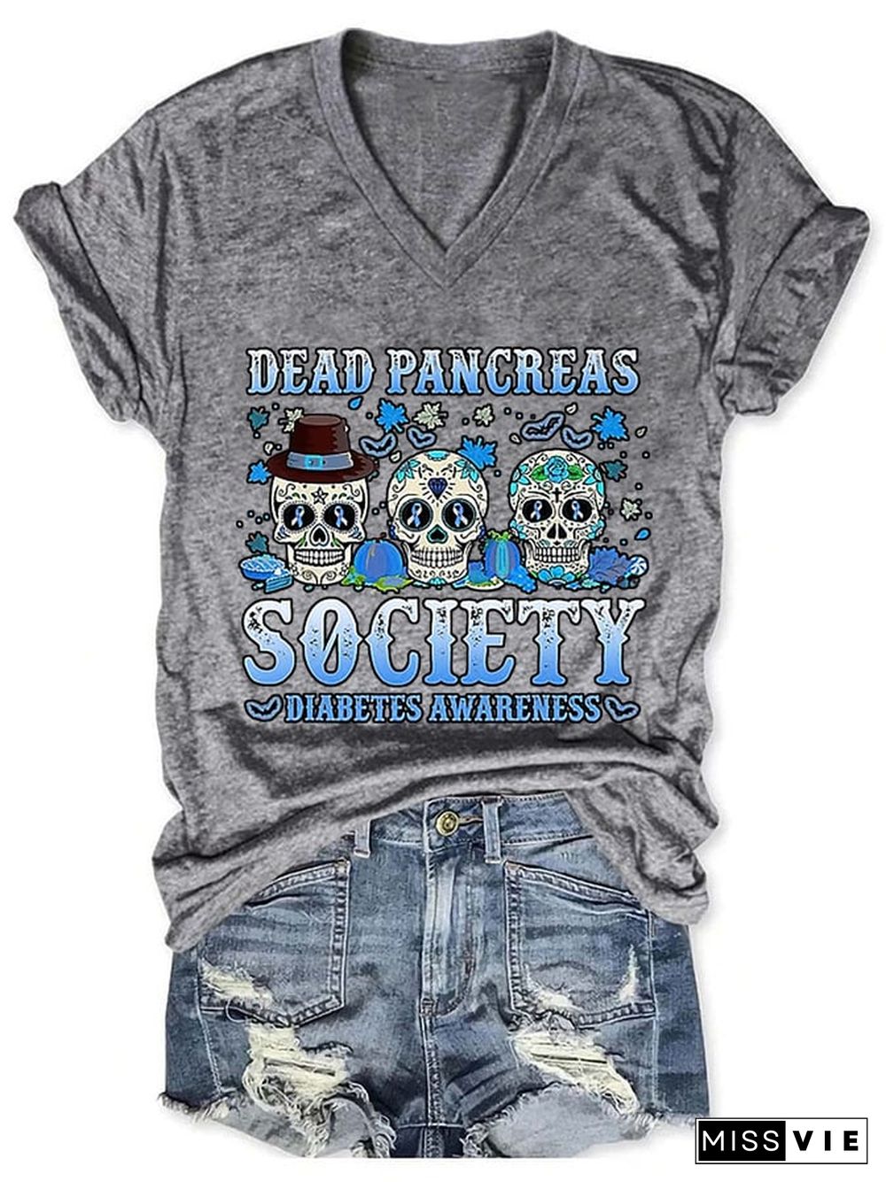 Women's Dead Pancreas Society Diabetes Awareness Print T-Shirt