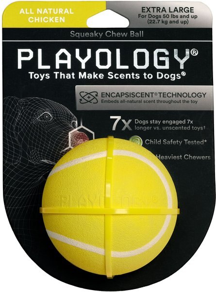 Playology All Natural Chicken Scented Squeaky Dog Chew Ball， Yellow， X-Large