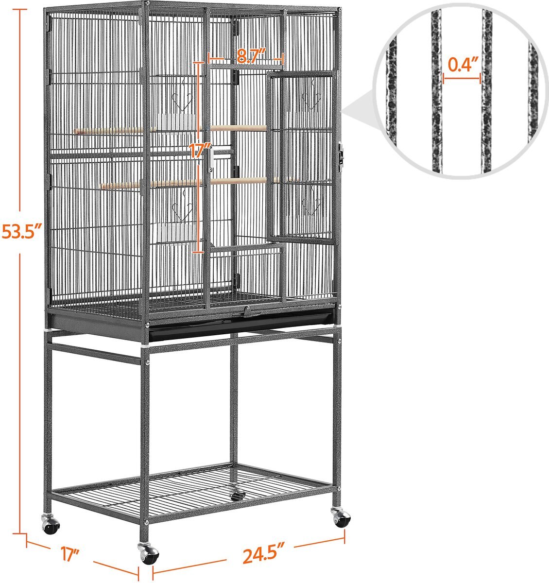 Yaheetech 53.7-in Parrot Bird Cage and Stand， Hammered Black， Large