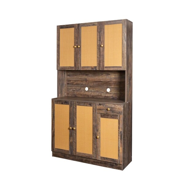 Modern High Wardrobe Cabinet，with 6 Doors，1 Open Shelves and 1 Drawer - - 37310973