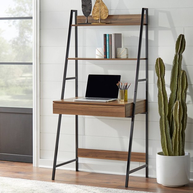 3pc Denton Ladder Desk And Shelf Walnut black Buylateral