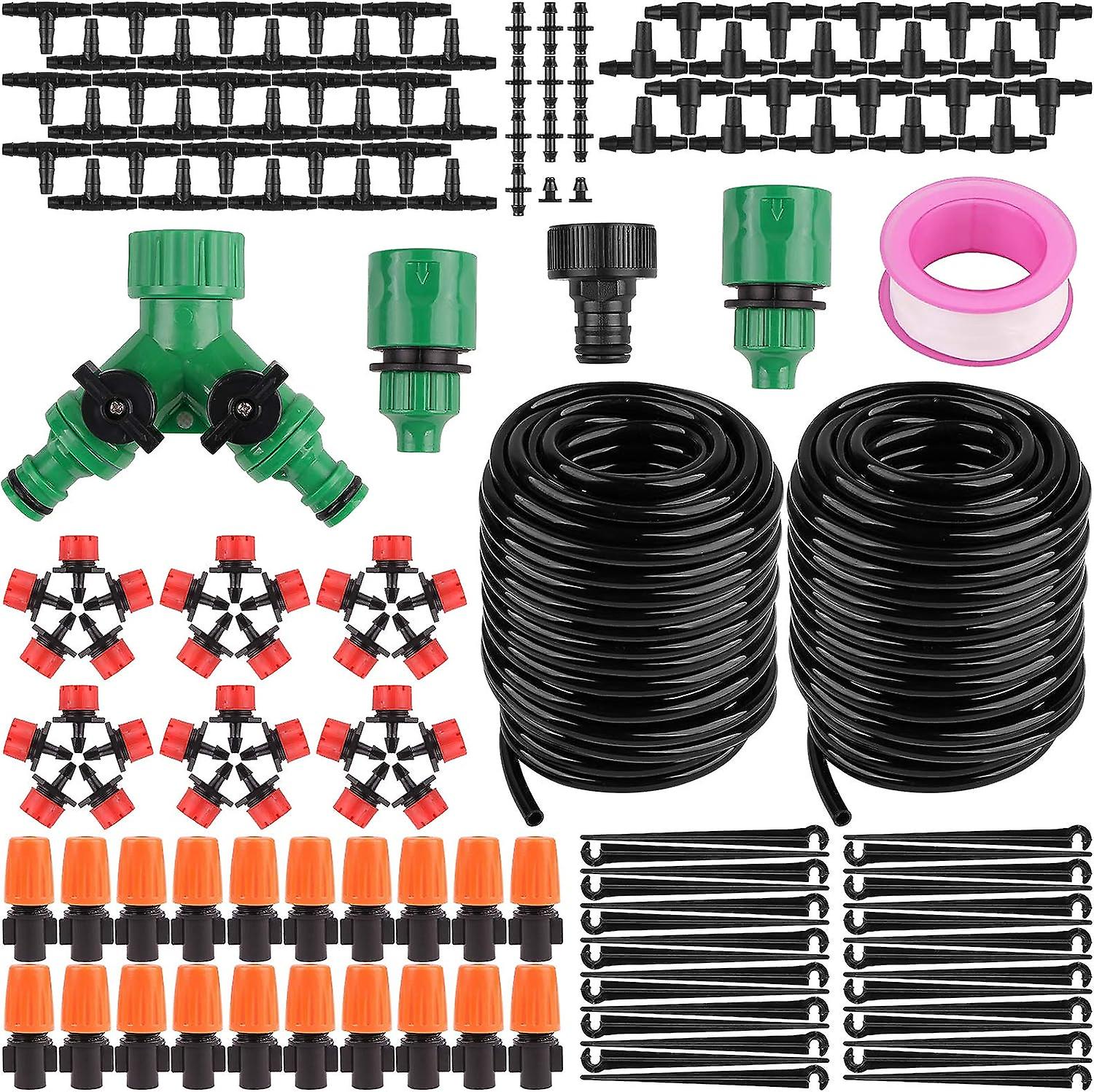 Drip Irrigation Kit， 100ft/30m Garden Watering Automatic System - Micro Diy Irrigation Tubing Kits， Blank Distribution Hose Atomizing Nozzles Drippers