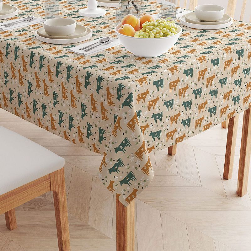 Square Tablecloth， 100% Polyester， 70x70， Cattle with Flowers