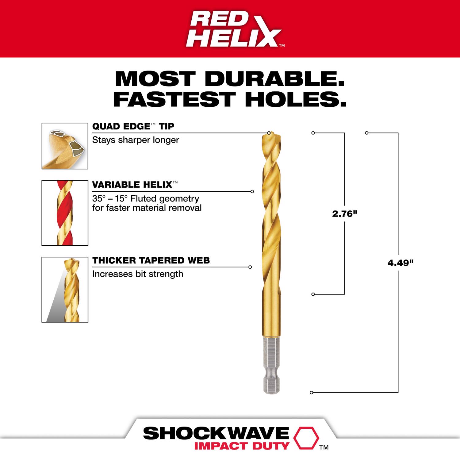 MW Shockwave 21/64 in. X 4.49 in. L Titanium Red Helix Drill Bit 1 pc