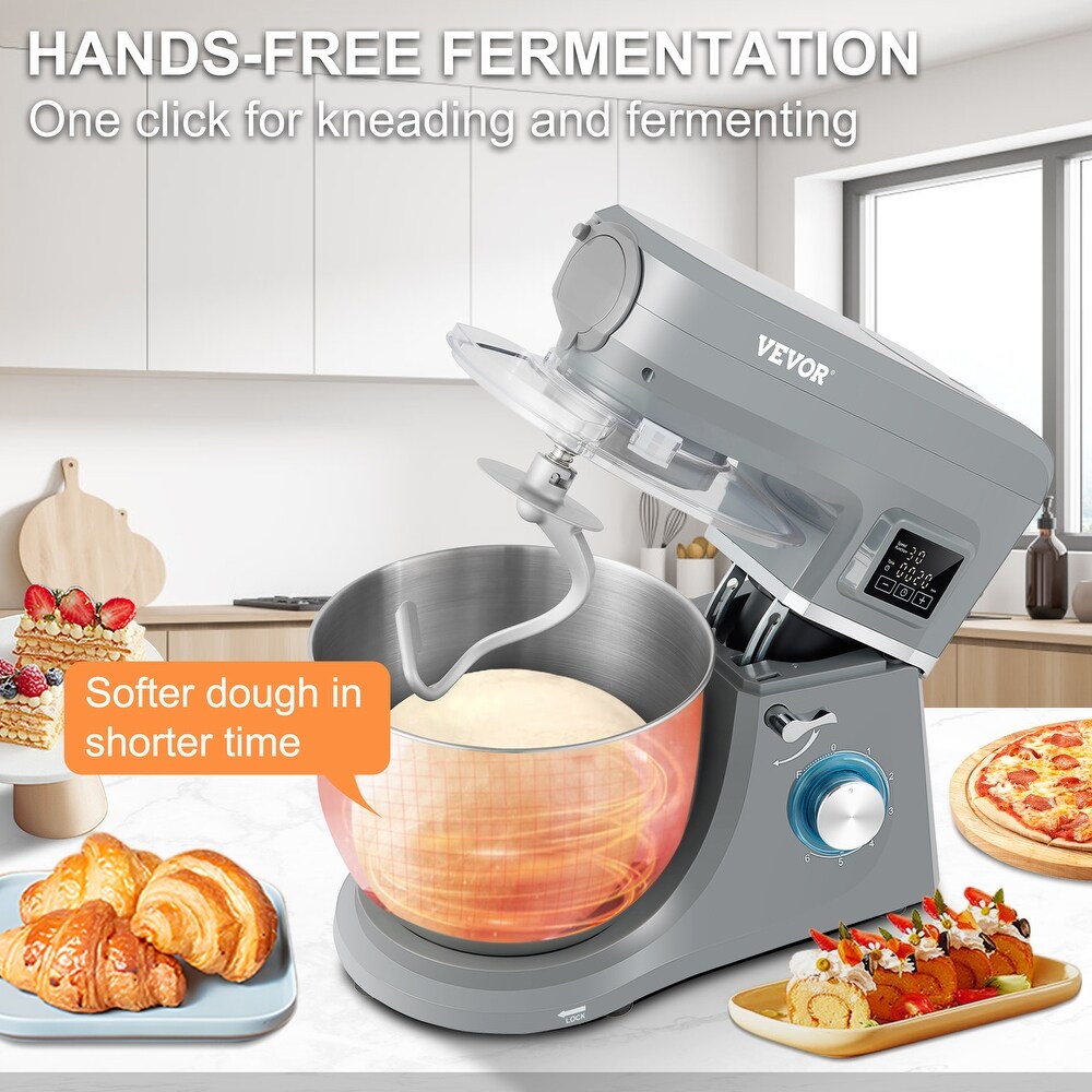 VEVOR Stand Mixer 7.4Qt LCD Screen Timing 6 Speed Dough Mixer w/ Grinder Juicer   7.4 Qt / 7 L