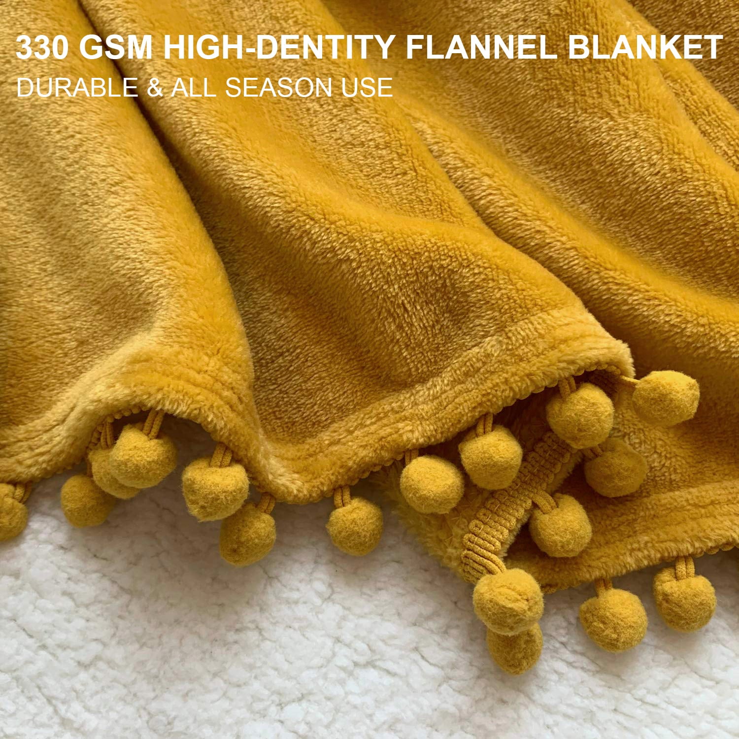 LOMAO Flannel Blanket Soft Throw Blanket with Pompom Fringe Lightweight Gift Blankets Fit Couch Sofa Bed(51