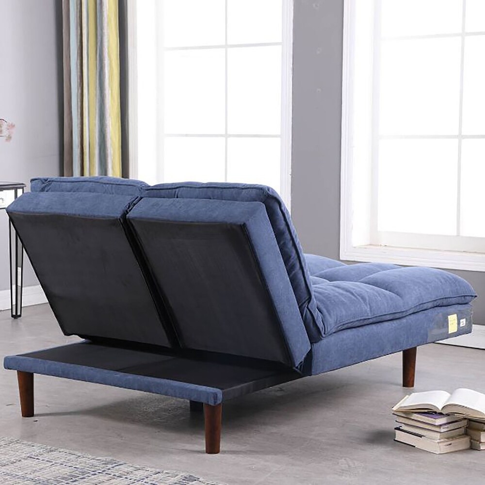 Modern Armless Fabric Blue Sofa Bed Adjustable Folding Sofa   37.01*76.38*41.73 inches