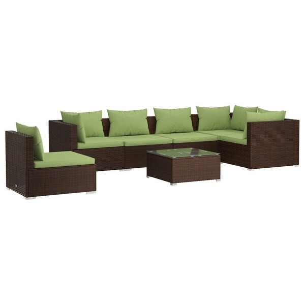 vidaXL Patio Lounge Set with Cushions Poly Rattan Brown