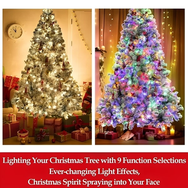 7.5ft SnowFlocked Artificial Pine Christmas Tree with DualColor 550 LED Lights，1500 Branch Tips and EasyAssembly Metal Base