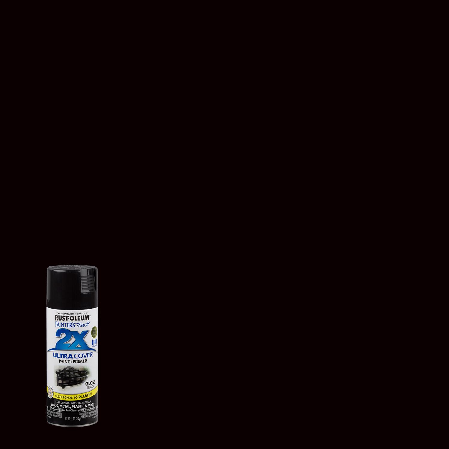 Rust-Oleum Painter\u0027s Touch 2X Ultra Cover Gloss Black Paint+Primer Spray Paint 12 oz