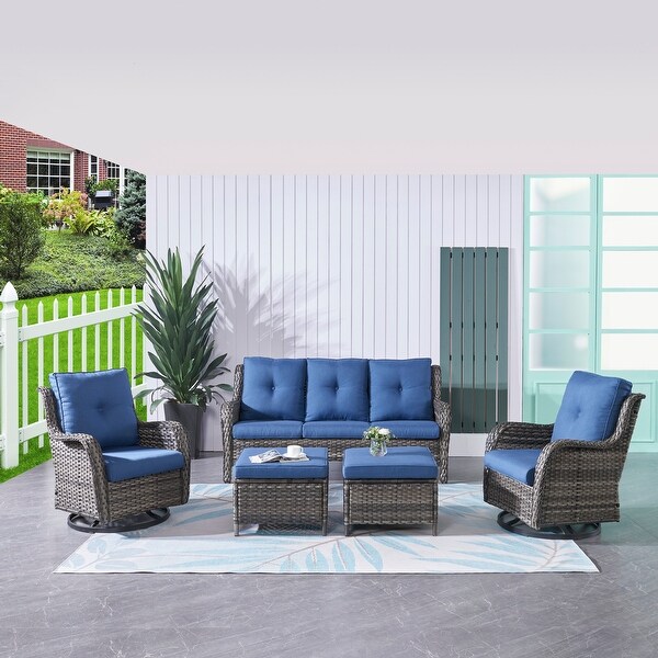 Pocassy 5Piece Outdoor Wicker Sofa Set with Swivel Chairs