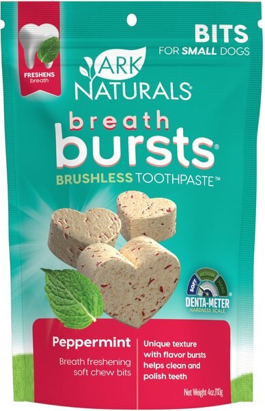 Ark Naturals Breath Bursts Peppermint Bits Dental Dog Treats， 4-oz bag