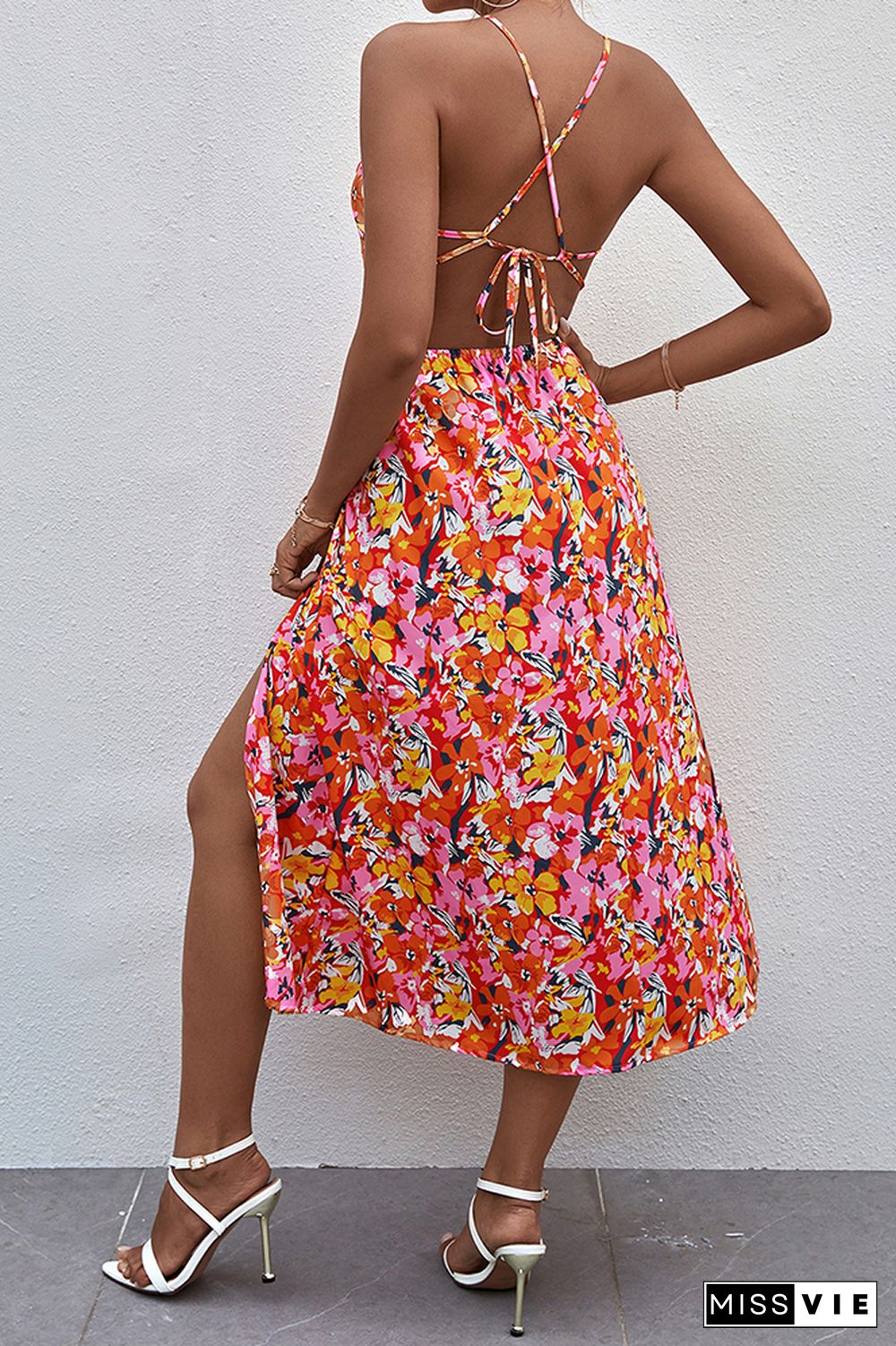 Halter Neck Hollow Out Floral Dress Wholesale