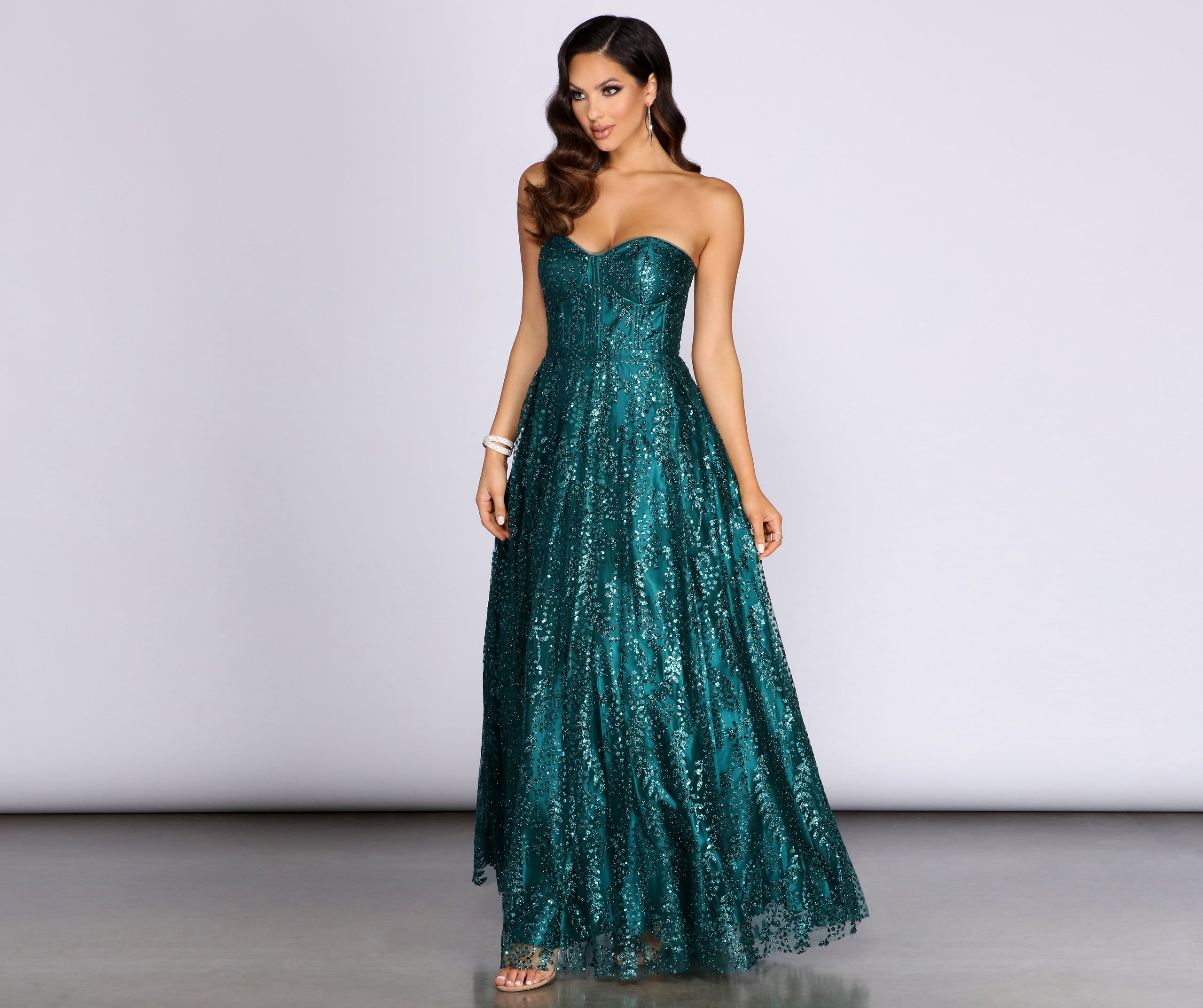 Rae Strapless Glitter Ball Gown