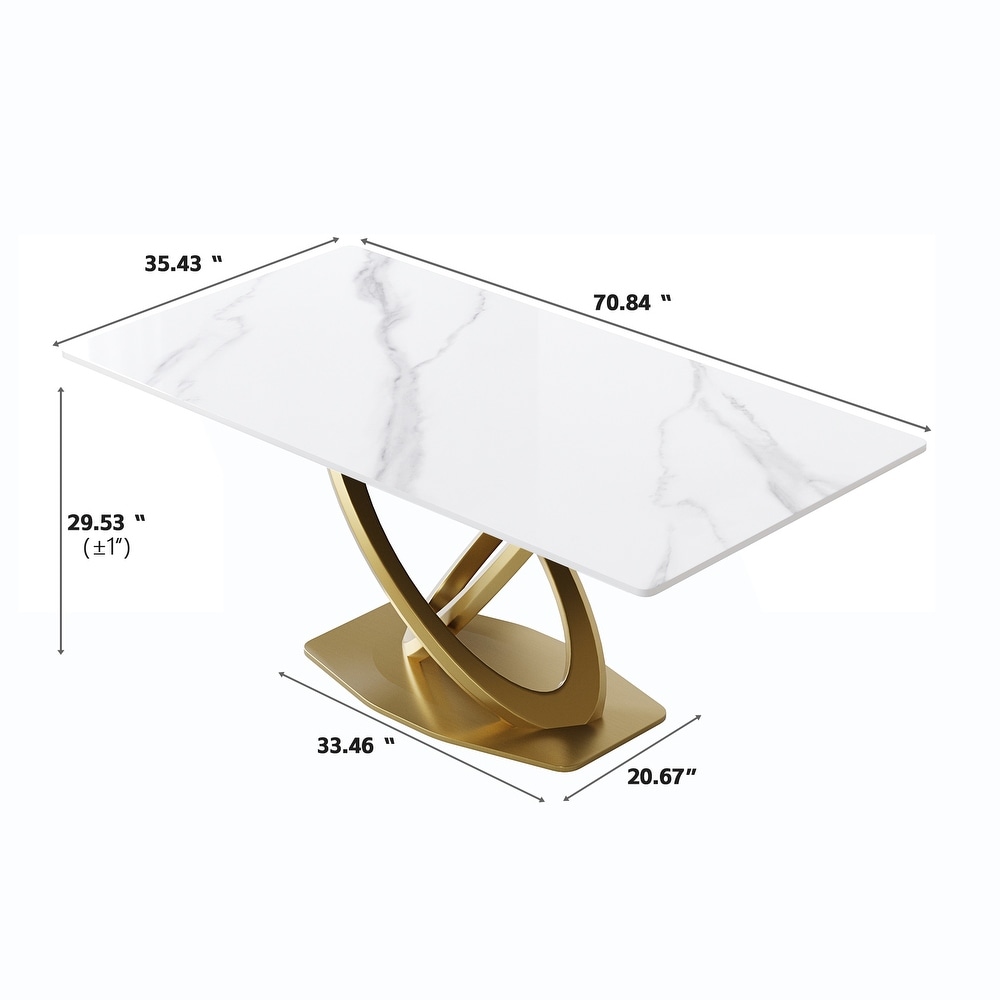 Modern Marble Dining Table with Gold Geometric Base