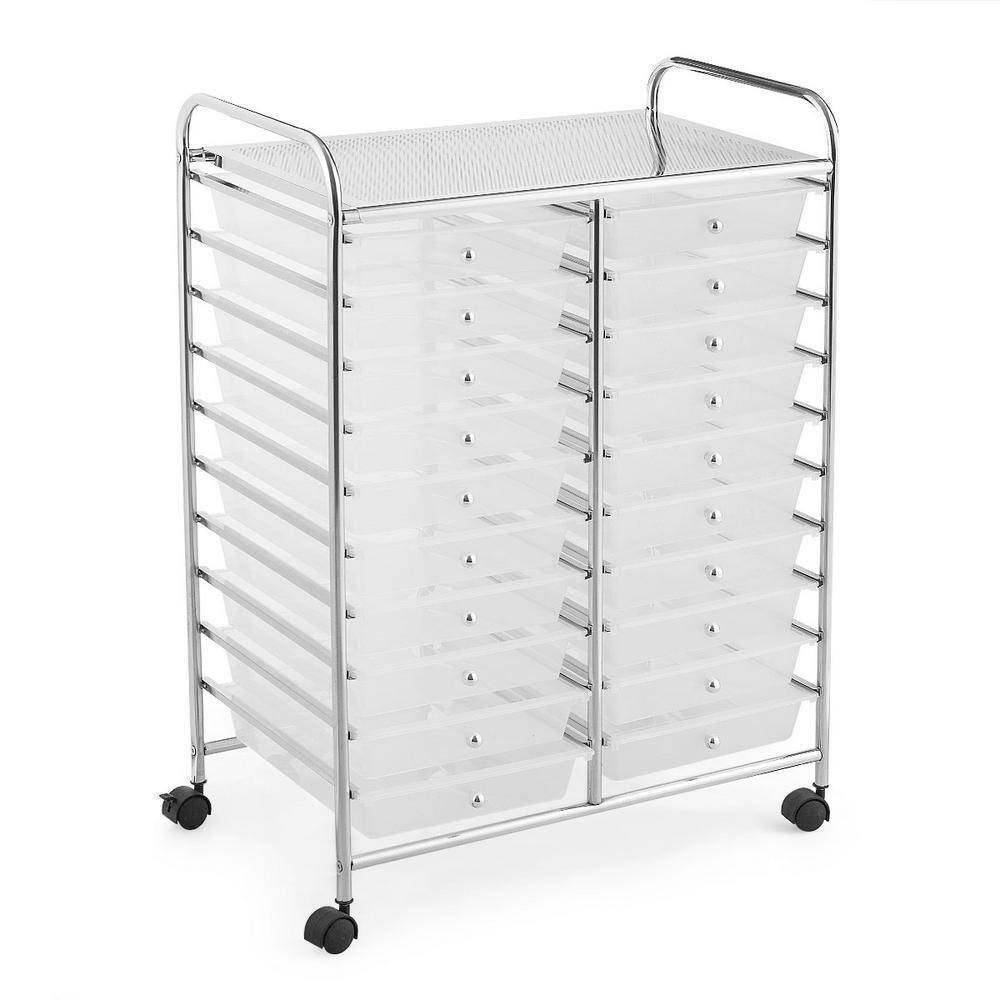 HONEY JOY 20-Drawers Plastic Rolling Storage Cart with Organizer Top Clear TOPB002686